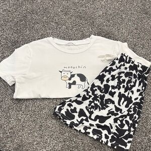 Cow Print T-Shirt and Shorts Pajama Set